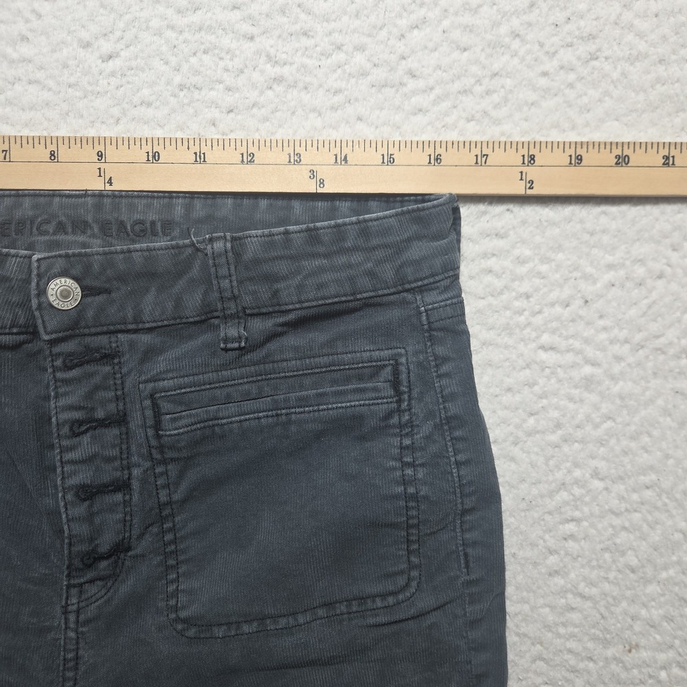 American Eagle Super Hi Rise Flare‎ Corduroy Pants Womens 12 Gray Stretch Jeans - Picture 3 of 7
